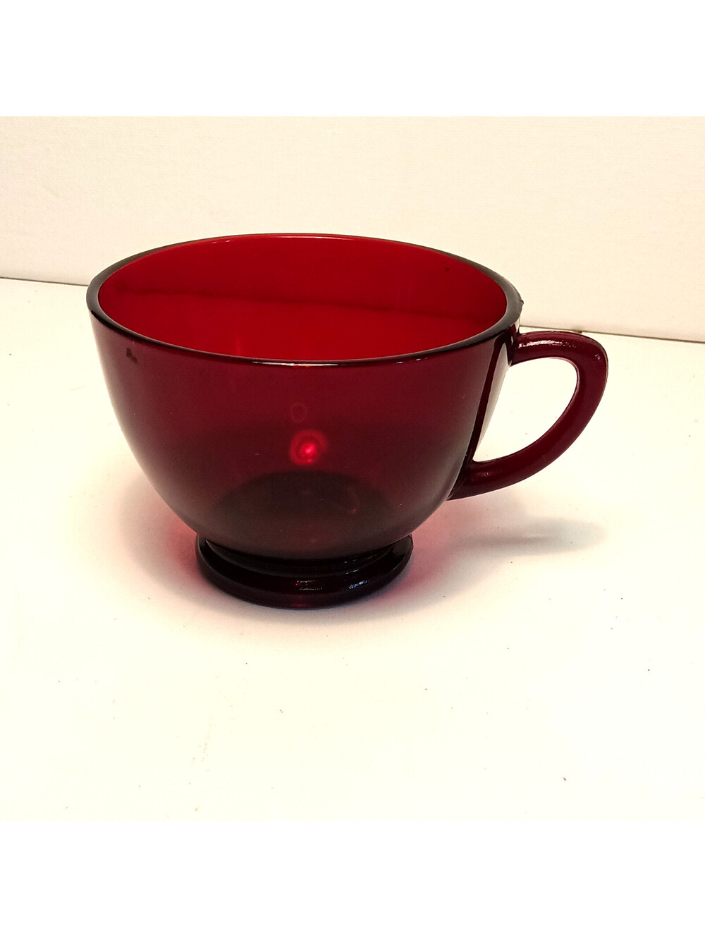 Unmarked Ruby Red Glass Tea Cup Handled Cup Round Shape Drinking Cup